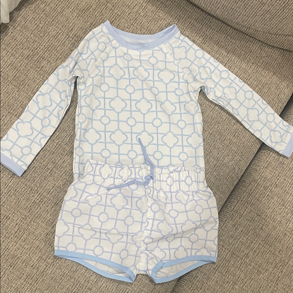 Edgehill Collection Blue and White Kids Swim Trunks